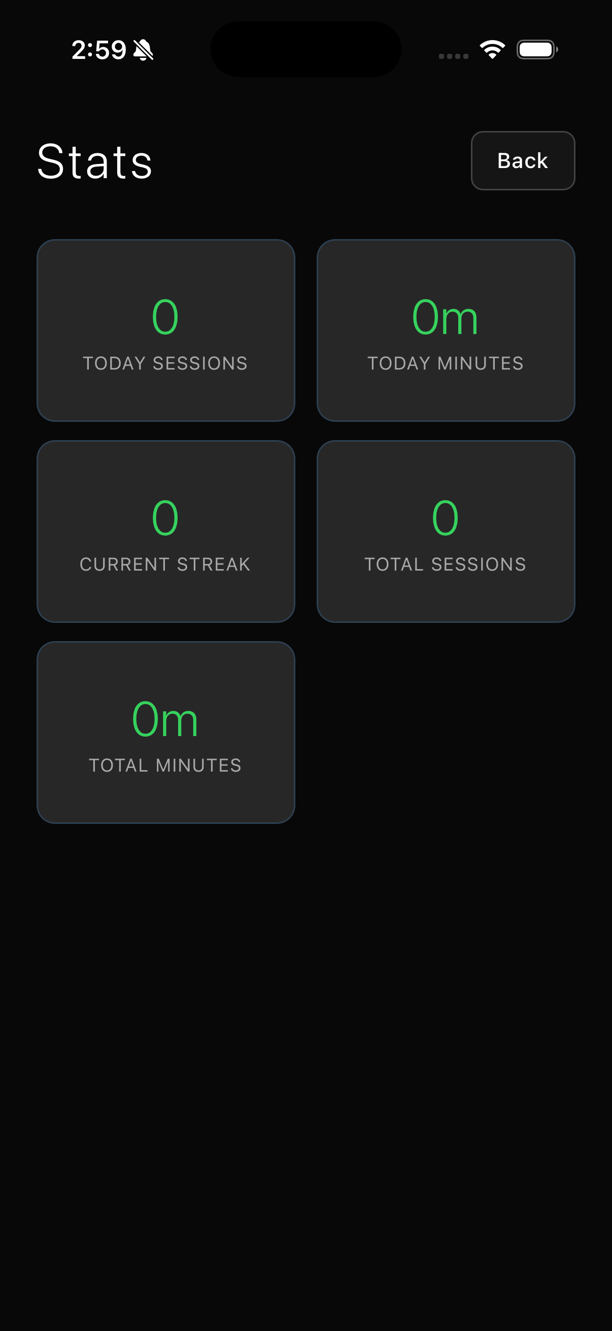 QuietHalo app screen showing streaks, totals, progress at a glance.